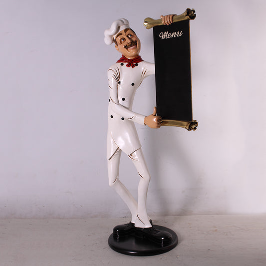 Skinny Chef with Menu Life Size Statue