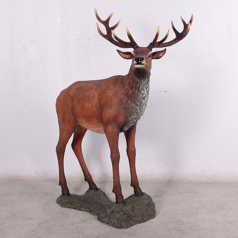 Red Deer Stag on Base Life Size Statue