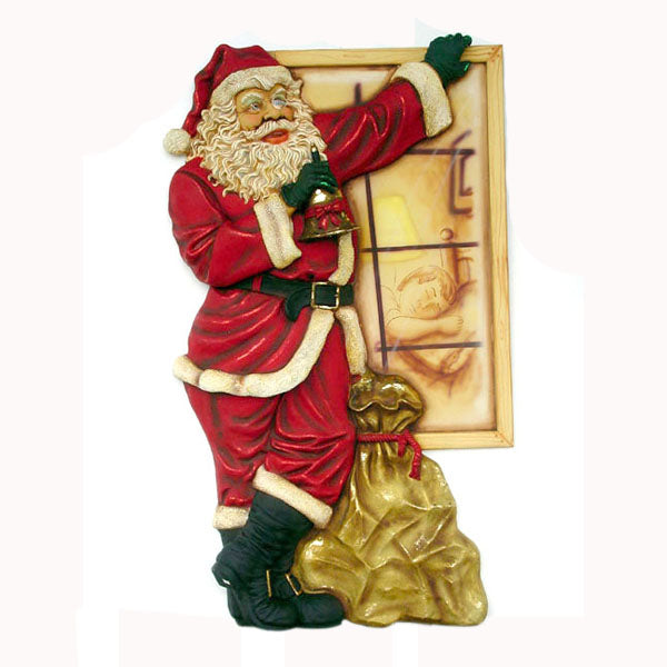 Santa Standing by Window Life Size Wall Decor