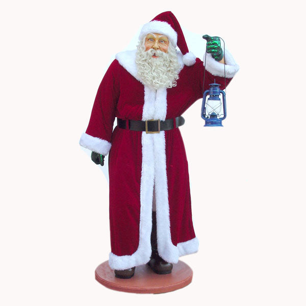 Santa with Real Clothes and Lantern Life Size Statue