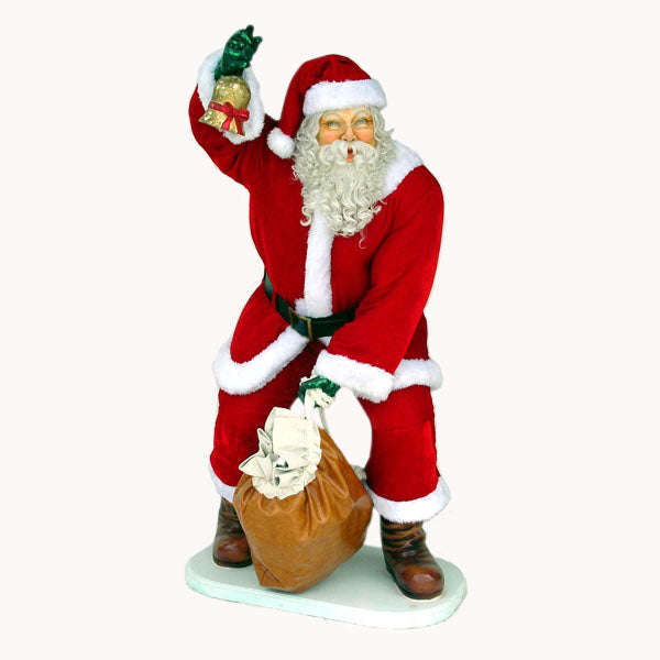 Santa with Real Clothes and Bag Life Size Statue