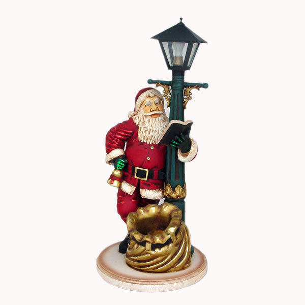 Santa Claus with Lamp Post Small Life Size Statue