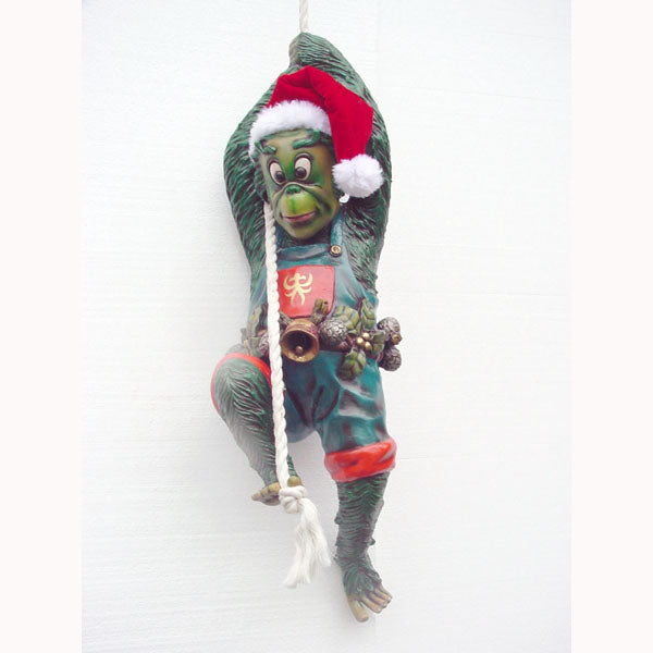 Funny Christmas Thief Climbing on Rope Life Size Statue