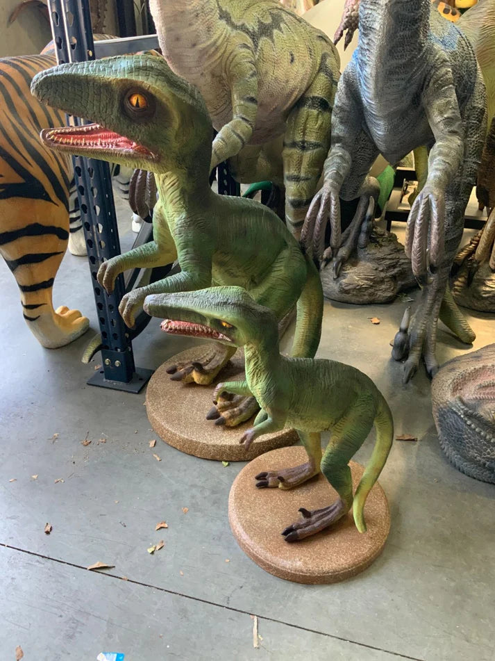 Green Raptor Dinosaur Life Size Statue