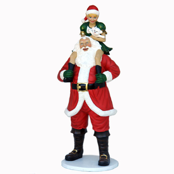 Santa with Elf Girl Life Size Statue