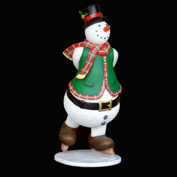 Snowman on Ice Skates Life Size Statue
