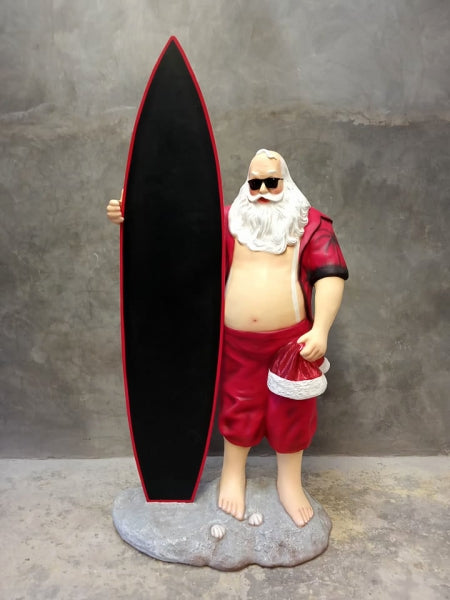 Santa with Surfboard Life Size Statue