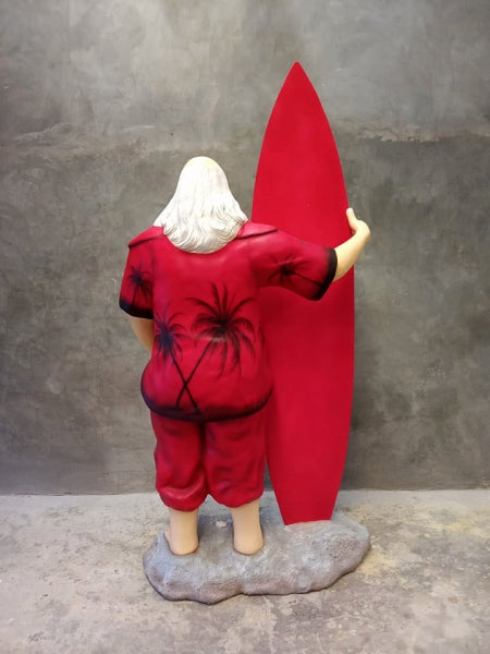 Santa with Surfboard Life Size Statue