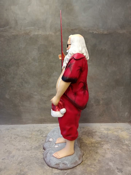 Santa with Surfboard Life Size Statue