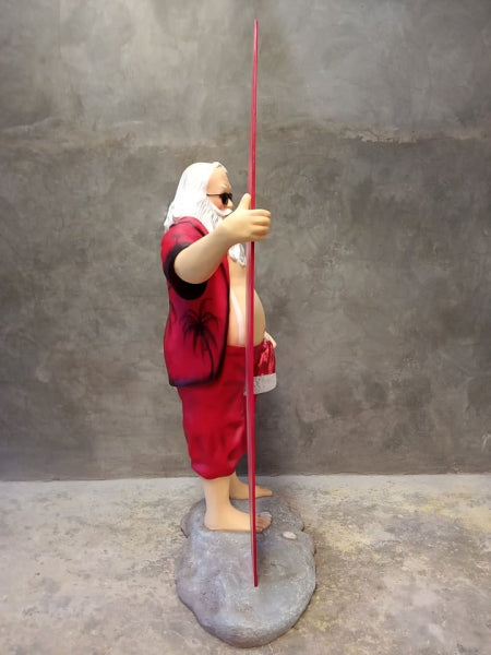 Santa with Surfboard Life Size Statue