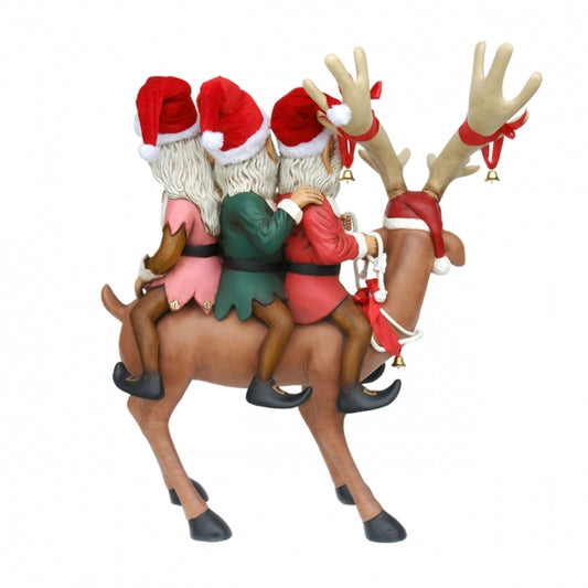 Funny Reindeer Standing with Elves Life Size Statue