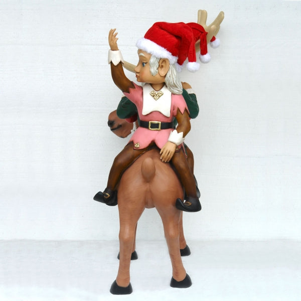 Funny Reindeer Standing with Elves Life Size Statue