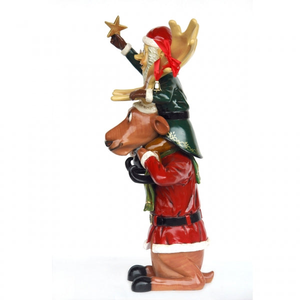 Elf on Back of Funny Reindeer Life Size Statue