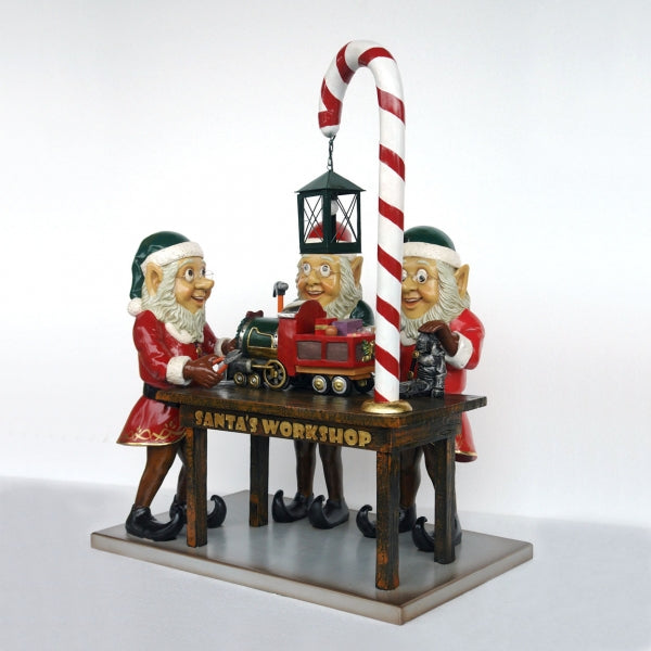 Three Elves in Santa's Workshop Life Size Statue