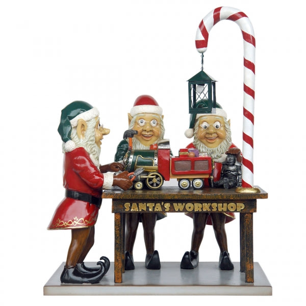 Three Elves in Santa's Workshop Life Size Statue