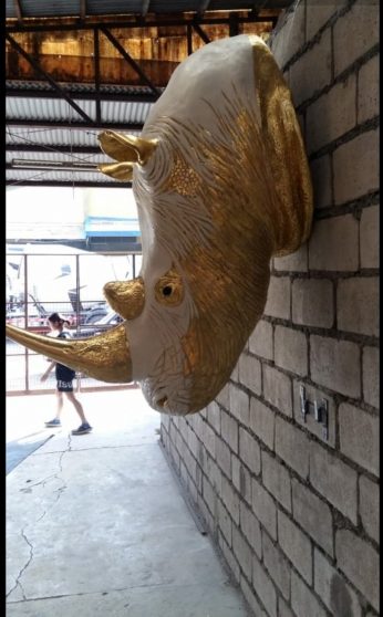 Golden Rhinoceros Head Life Size Statue
