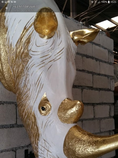 Golden Rhinoceros Head Life Size Statue
