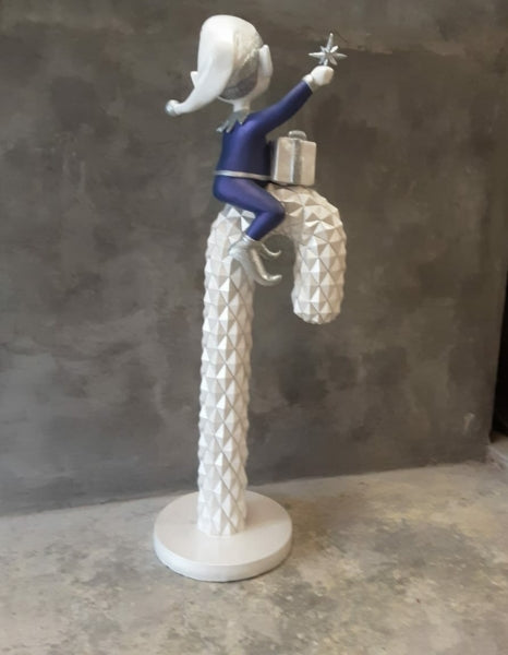 Diamond Candy Cane with Elf Life Size Statue