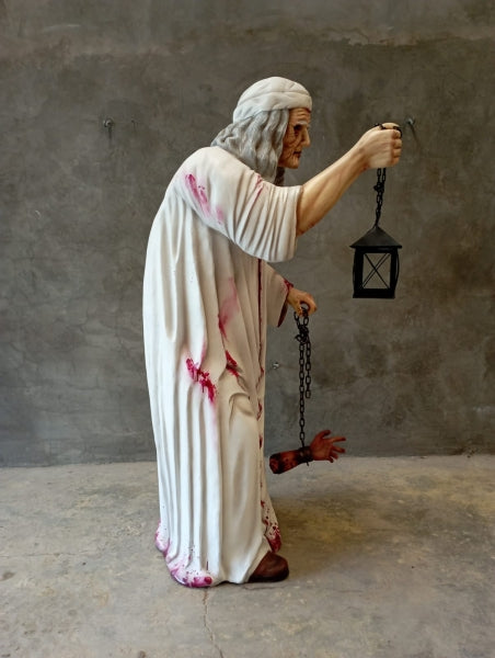 Scary Old Man with Bloody Hand Life Size Statue