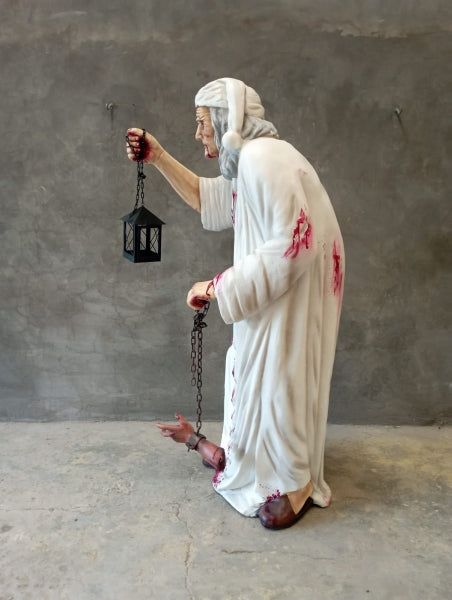 Scary Old Man with Bloody Hand Life Size Statue