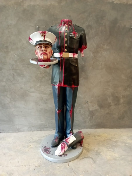 Scary Marine Head on Plate Life Size Statue