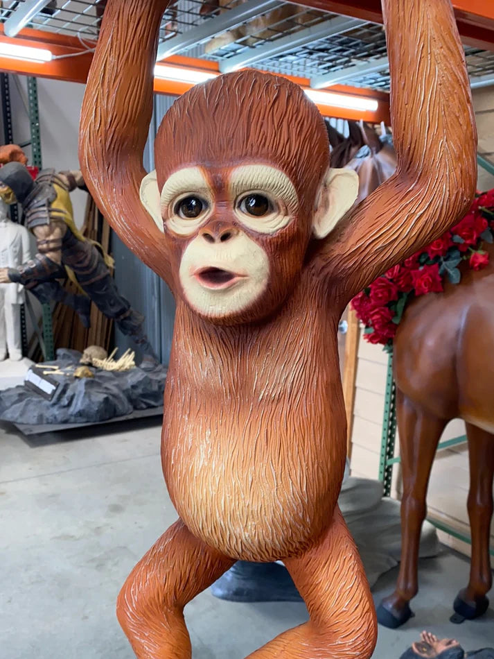 Baby Orangutan Hanging Life Size Statue