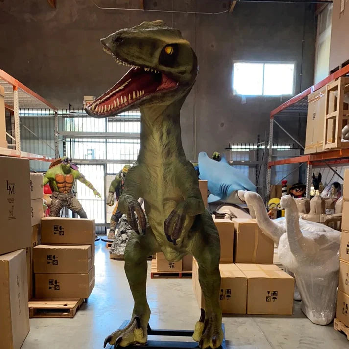 Green Raptor Dinosaur Life Size Statue