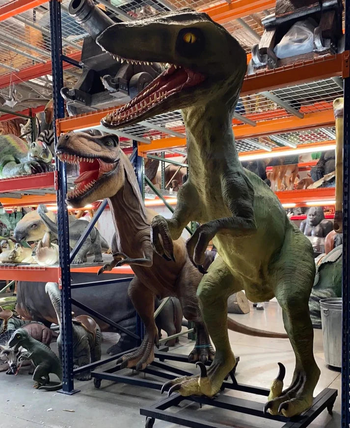 Green Raptor Dinosaur Life Size Statue