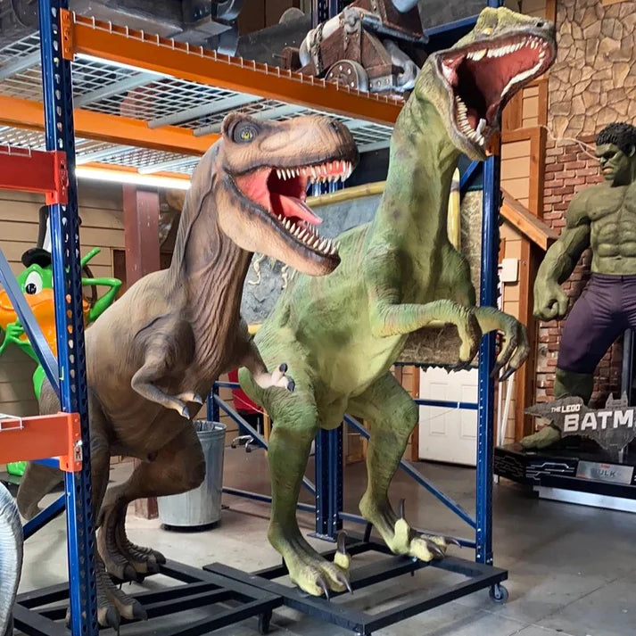 Green Raptor Dinosaur Life Size Statue