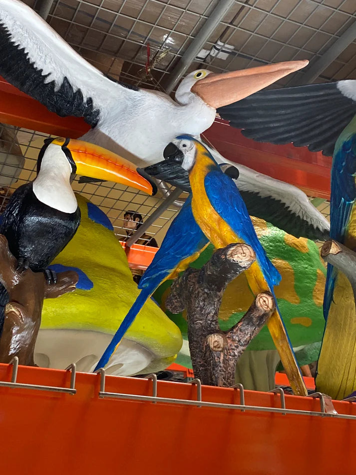 Macaw Parrots On Branch Life Size Statue