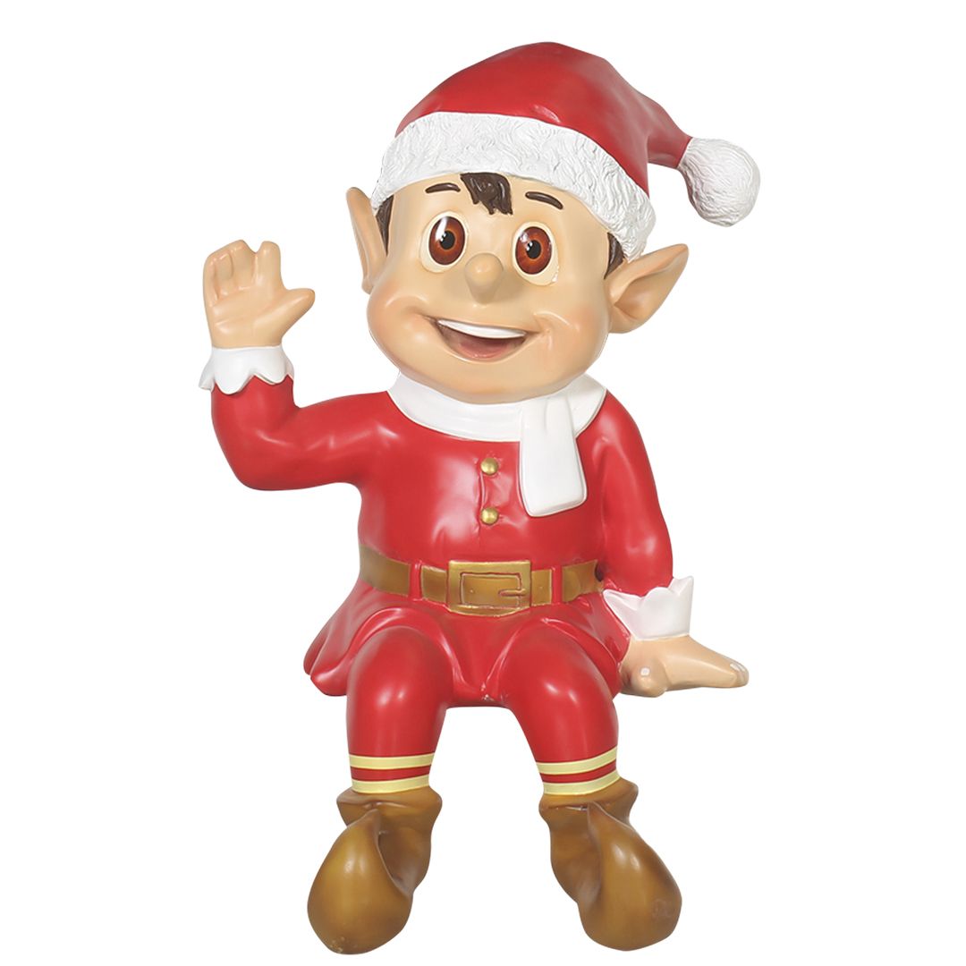 Red Sitting Elf Life Size Statue