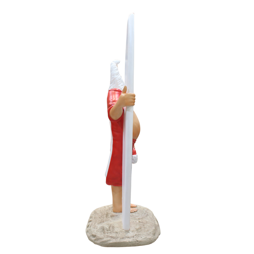 Santa With Surfboard Photo Op Statue