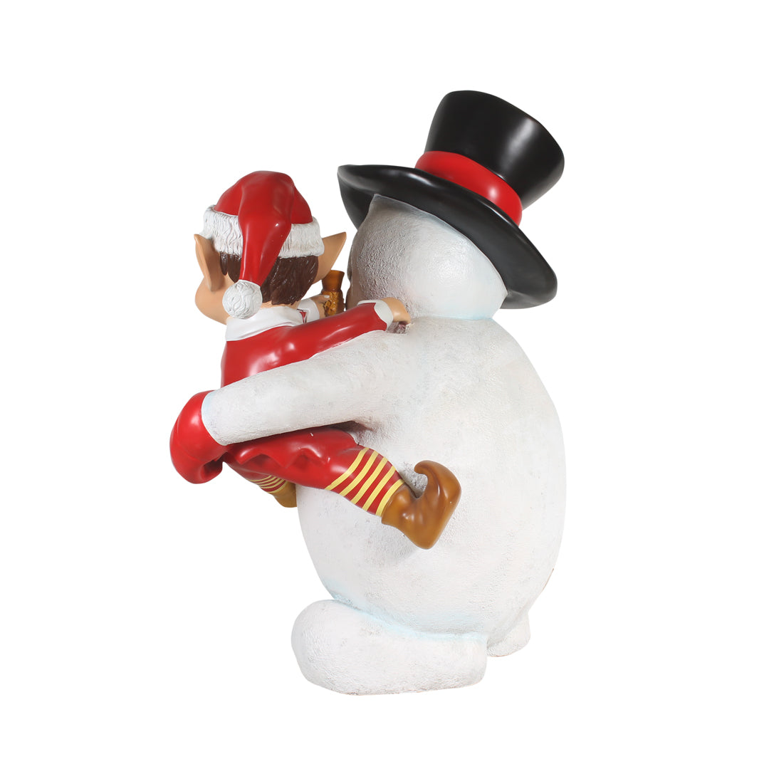 Elf On Snowman Life Size Statue