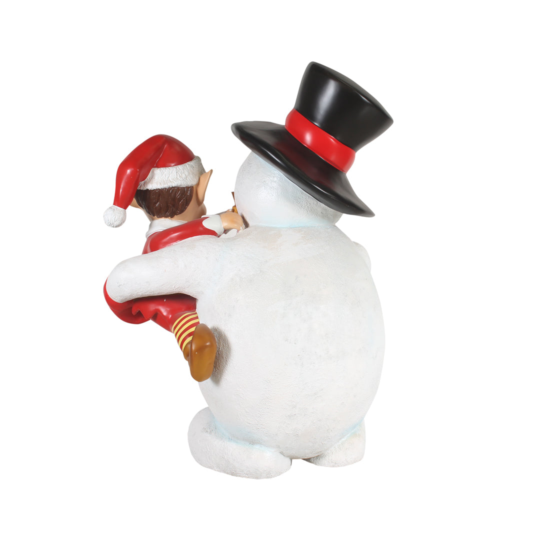 Elf On Snowman Life Size Statue