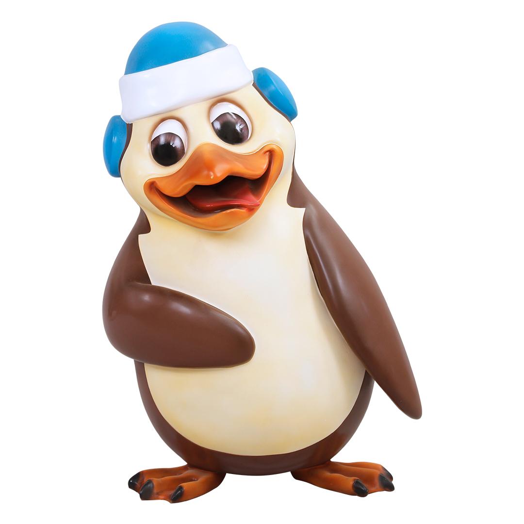 Comic Penguin With Ear Muffs Life Size Statue