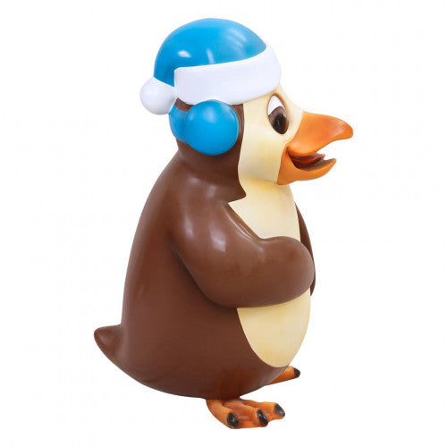 Comic Penguin With Ear Muffs Life Size Statue