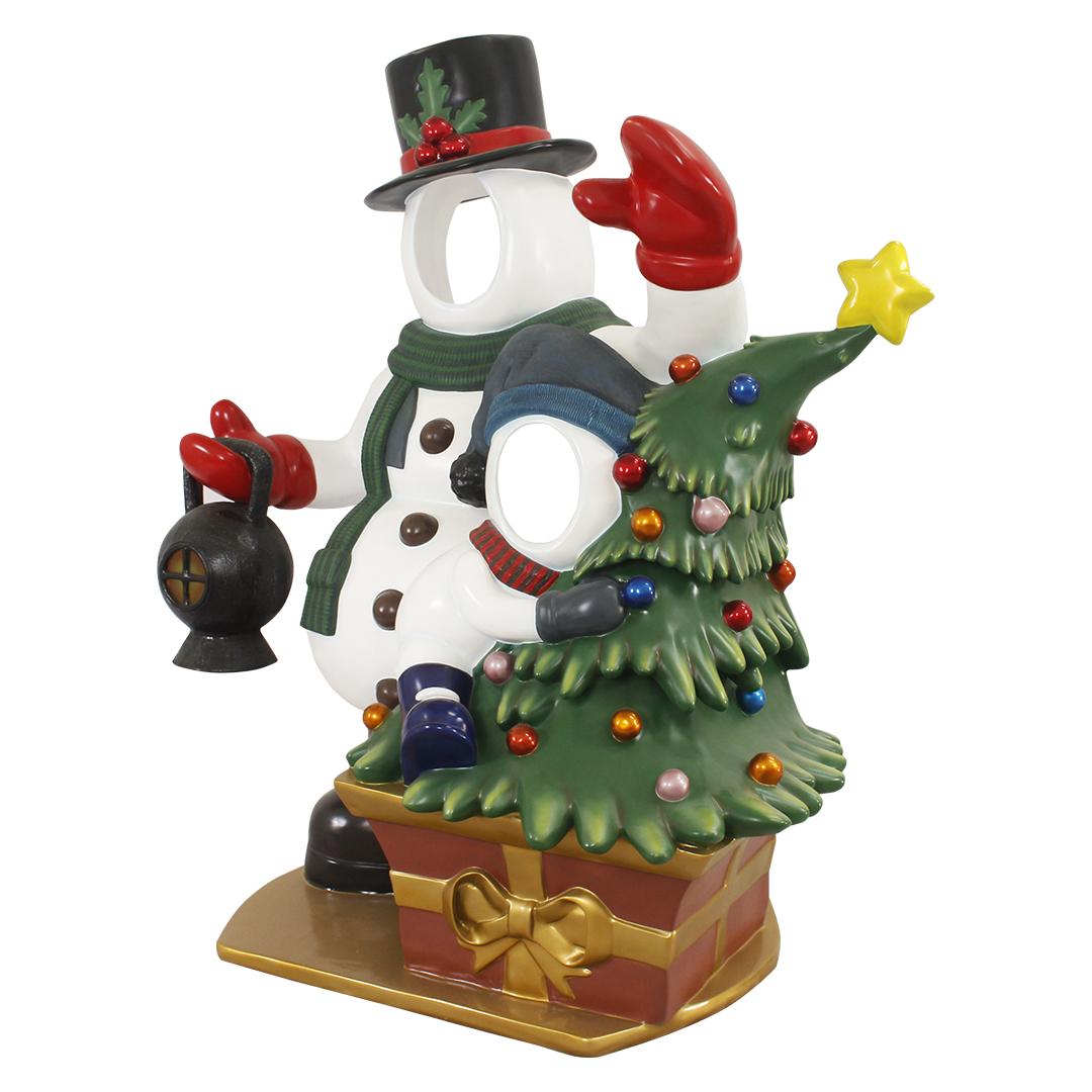 Snowman With Child Photo Op Statue