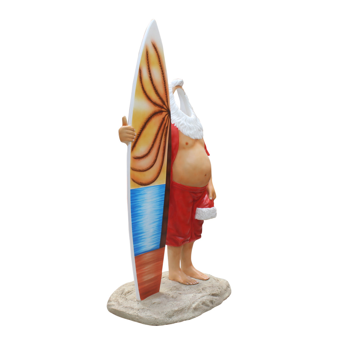 Santa With Surfboard Photo Op Statue