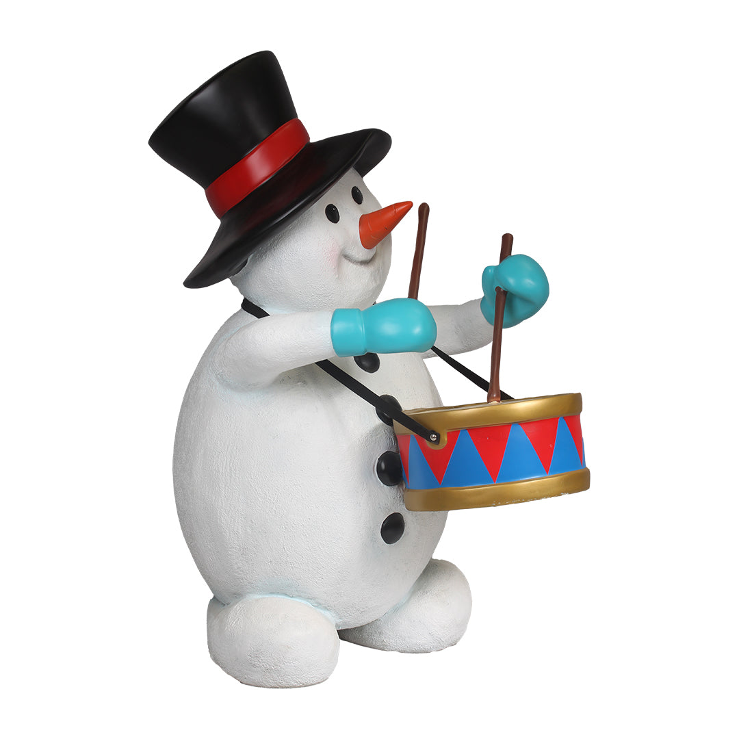Snowman Playing Drum Life Size Statue