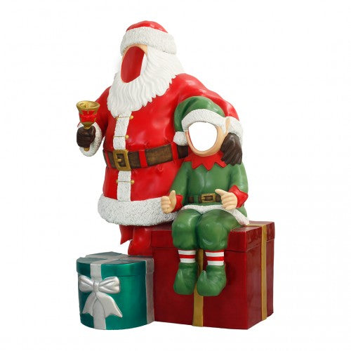 Santa With Elf Photo Op Statue