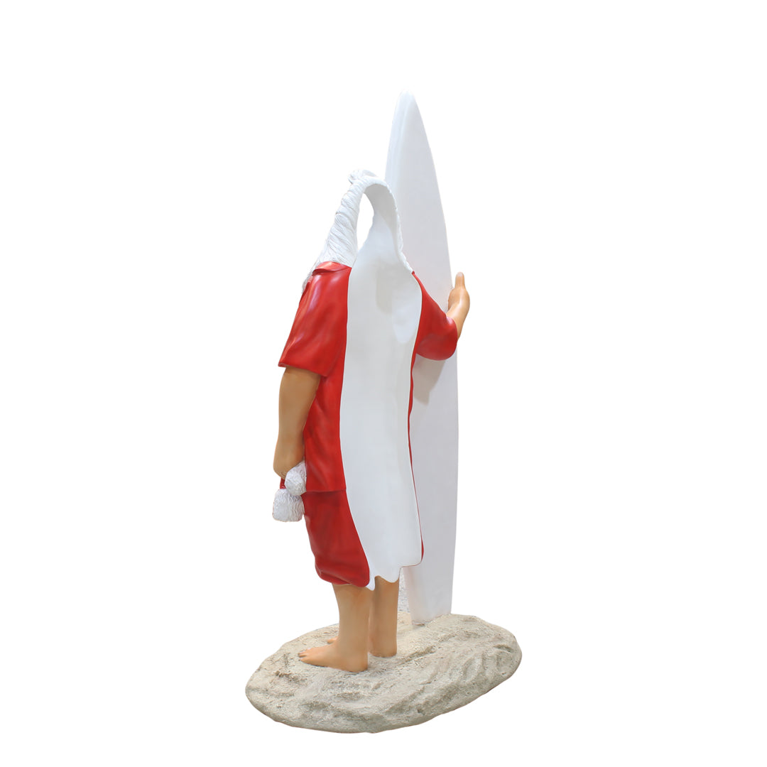 Santa With Surfboard Photo Op Statue