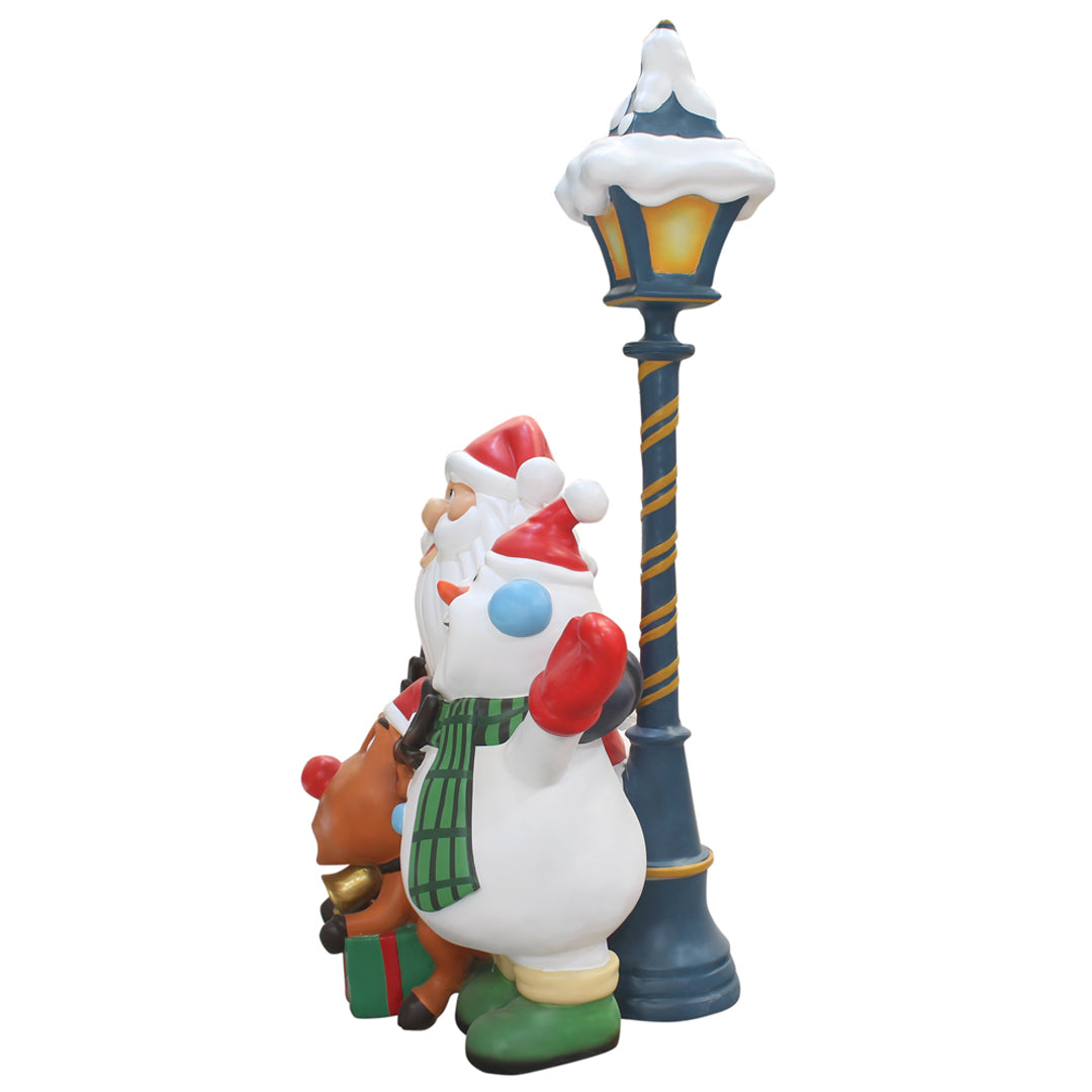 Santa With Friends Light Post Over Sized Statue
