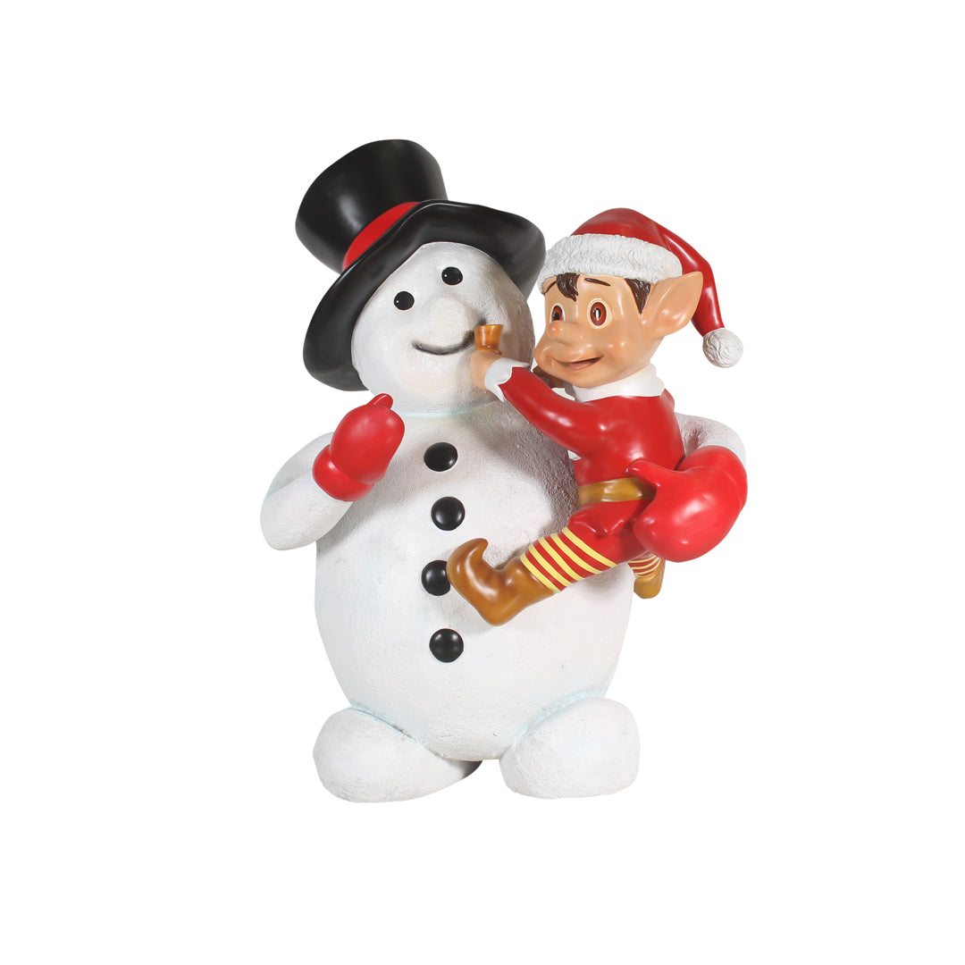 Elf On Snowman Life Size Statue