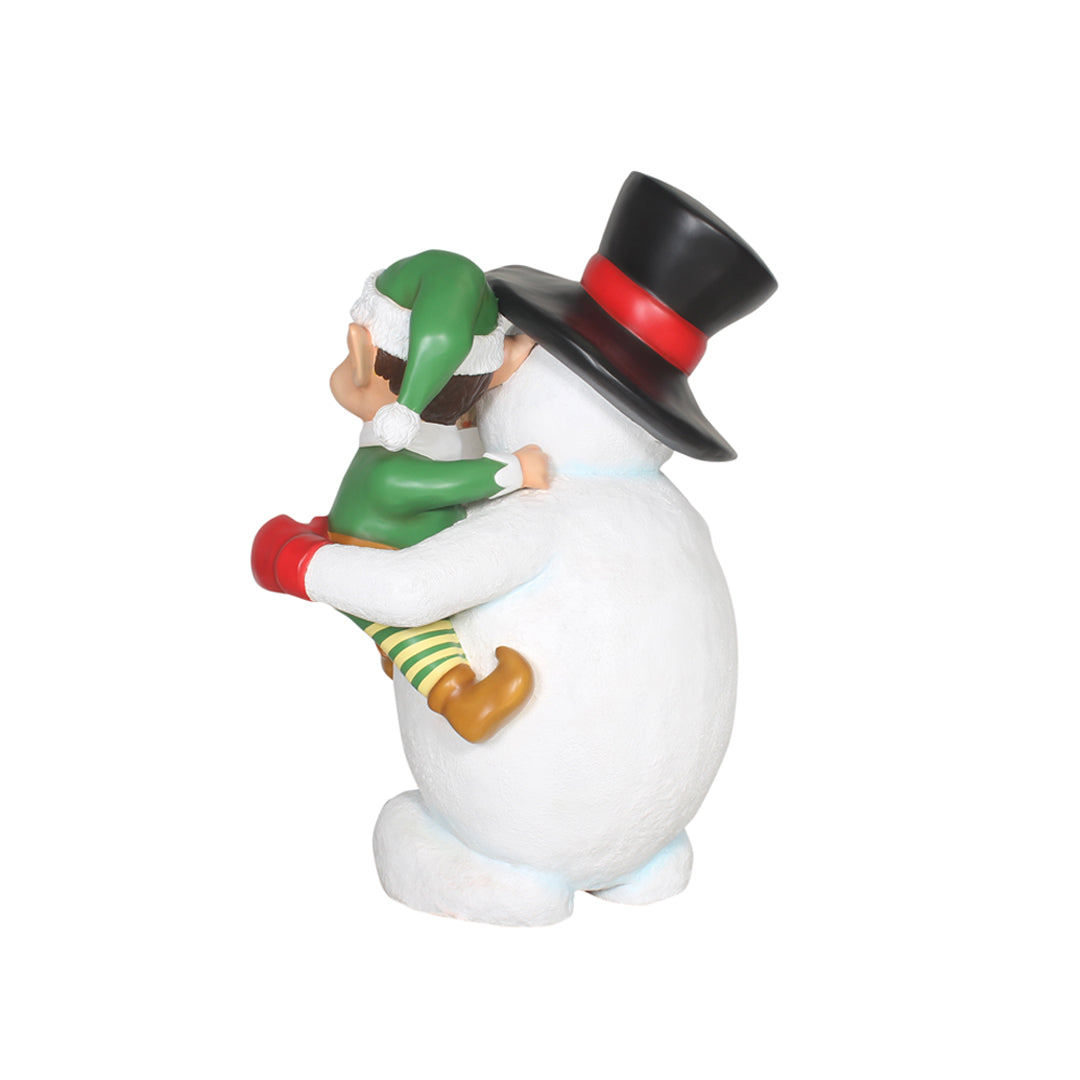Elf On Snowman Life Size Statue