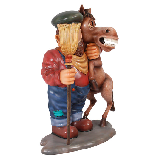 Farmer With Donkey Photo Op Statue