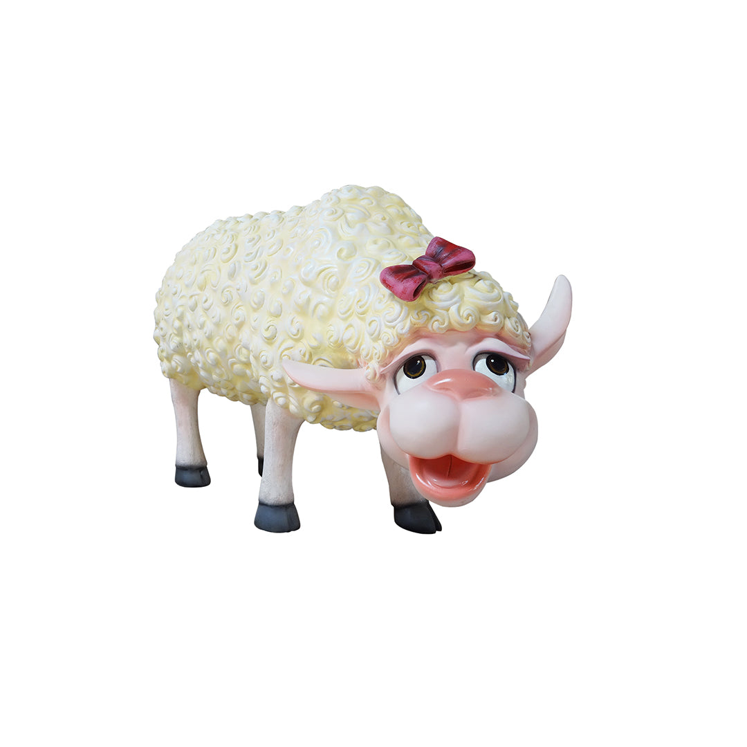 Comic Female Sheep Ewe Eating Life Size Statue