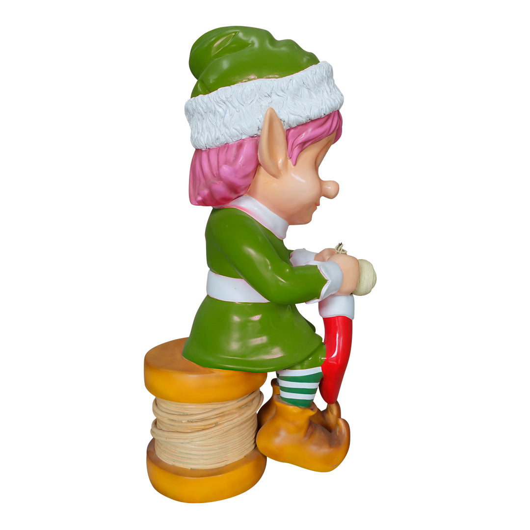 Elf Girl Knitting Life Size Statue