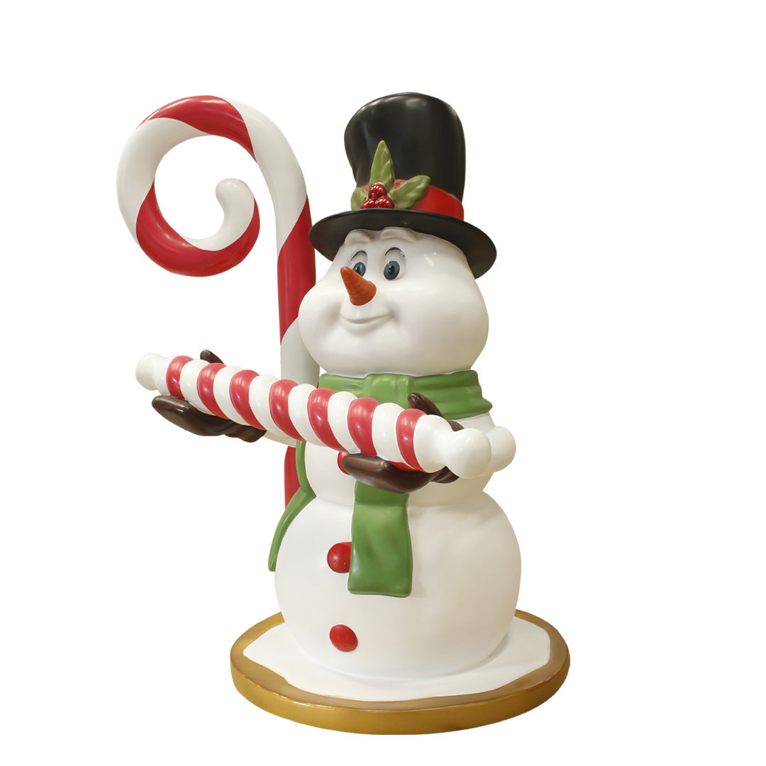 Snowman Candy Cane Over Sized Statue