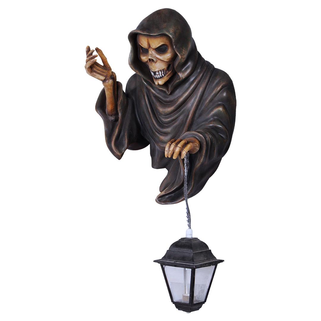 Hanging Skeleton Bust With Lantern Over Sized Statue