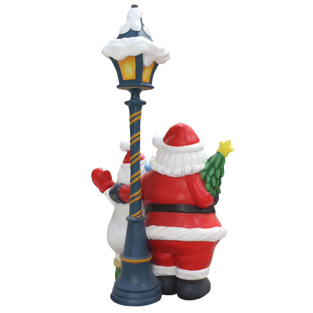 Santa With Friends Light Post Over Sized Statue
